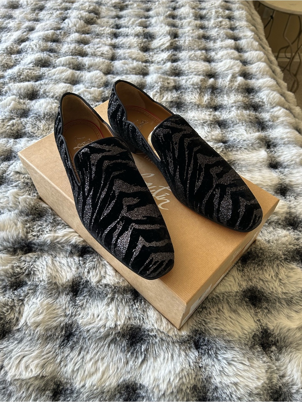 *NWT* Men’s Christian Louboutin Dandy Chick Orlato zebra-print loafers, 9.5 US